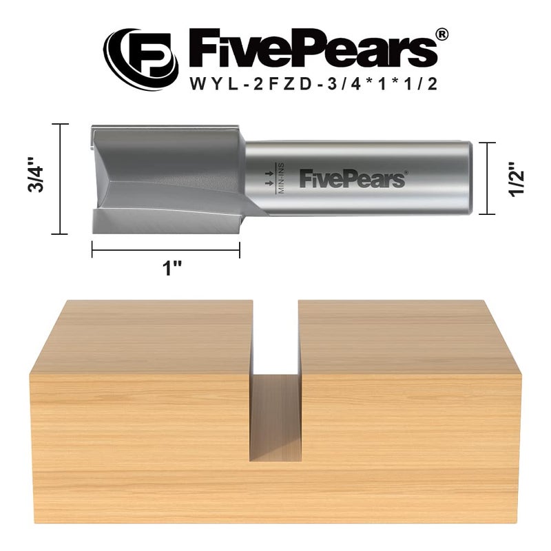 FIVEPEARS Straight Router Bits 1/2 Inch Shank Double Flute, 3/4 Inch Cutting Diameter, 1 Inch Cutting Length, Used for Create Groove, Dado or Hollow - Image 2
